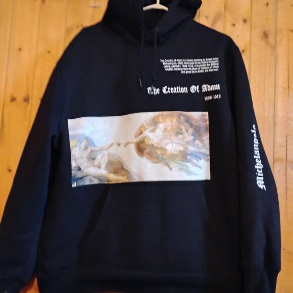 Men's Black XL A Piece of History Michelangelo Creation of Adam Hoodie - Picture 3 of 6